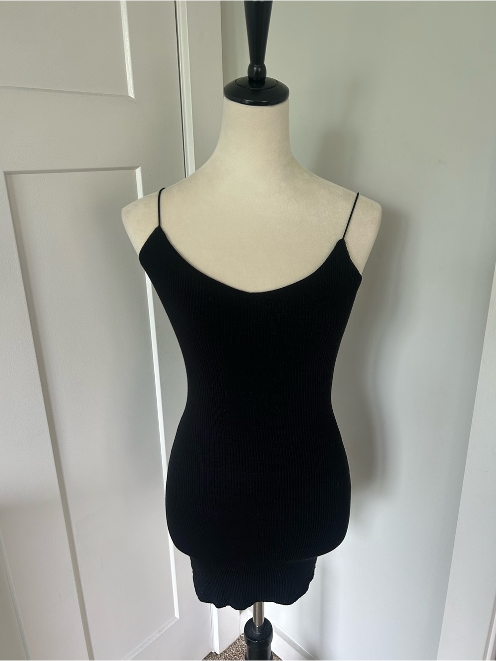 Windsor Black Ribbed Spaghetti Strap Mini Dress